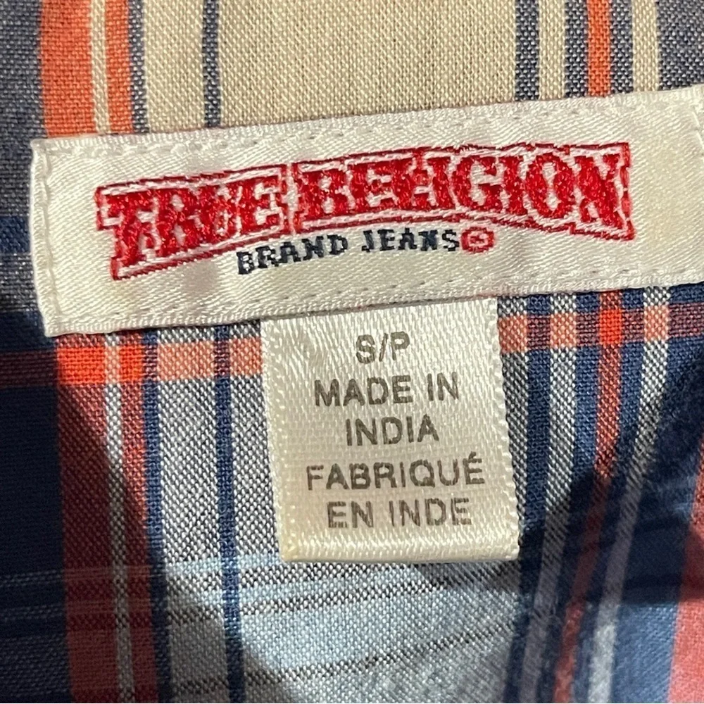 True Religion Men's Plaid Western Shirt Pearl Snap Buttons Blue size Sm Casual